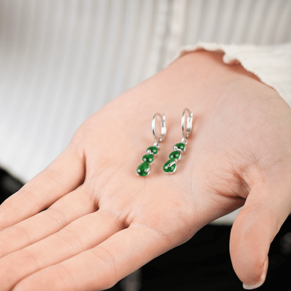 Faset Yeşil Zirkon Taşlı 3 lü Damla Tasarım 925 Ayar Gümüş Kadın Küpe - 6