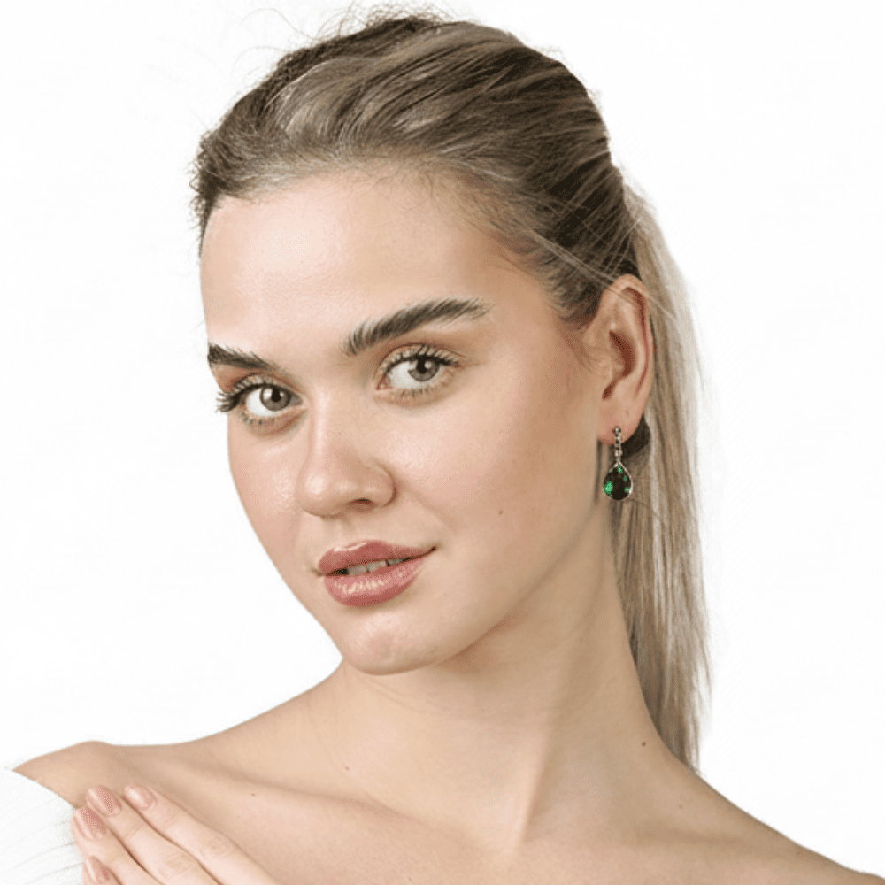 Faset Yeşil Zirkon Taşlı Damla Tasarım 925 Ayar Gümüş Kadın Küpe - 2