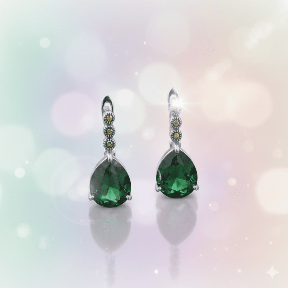 Faset Yeşil Zirkon Taşlı Damla Tasarım 925 Ayar Gümüş Kadın Küpe - 4