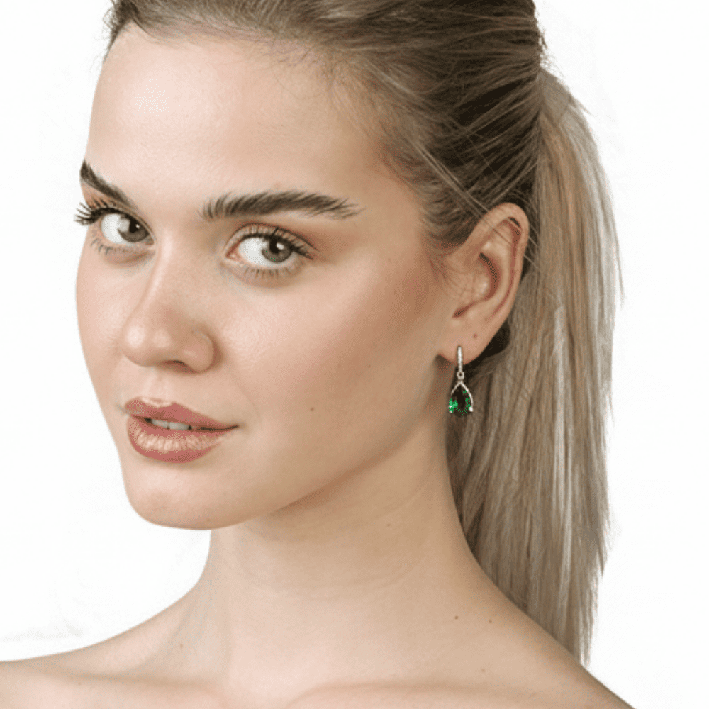Faset Yeşil Zirkon Taşlı Damla Tasarım 925 Ayar Gümüş Kadın Küpe - 6