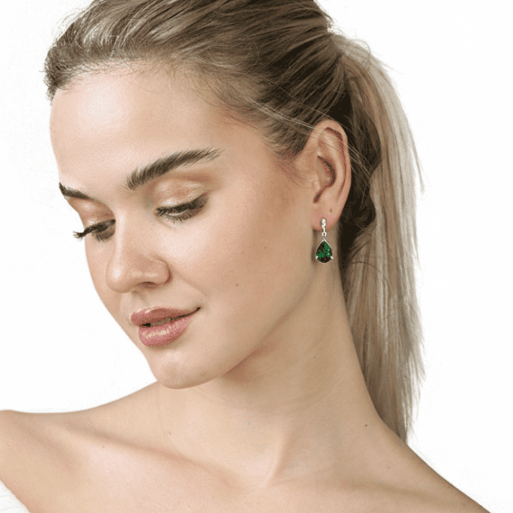 Faset Yeşil Zirkon Taşlı Damla Tasarım 925 Ayar Gümüş Kadın Küpe - 7