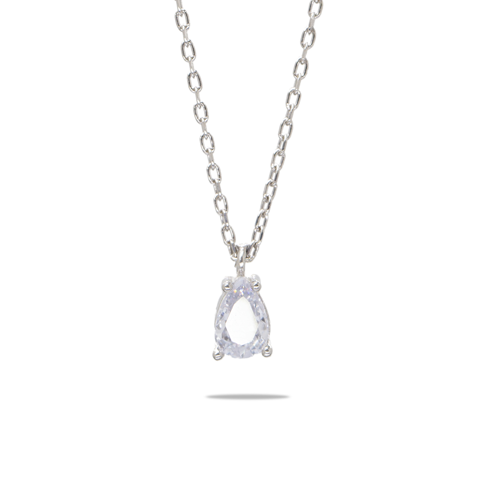 Faset Zirkon Tek Taşlı Gümüş Renk 925 Ayar Gümüş Kadın Kolye - 3