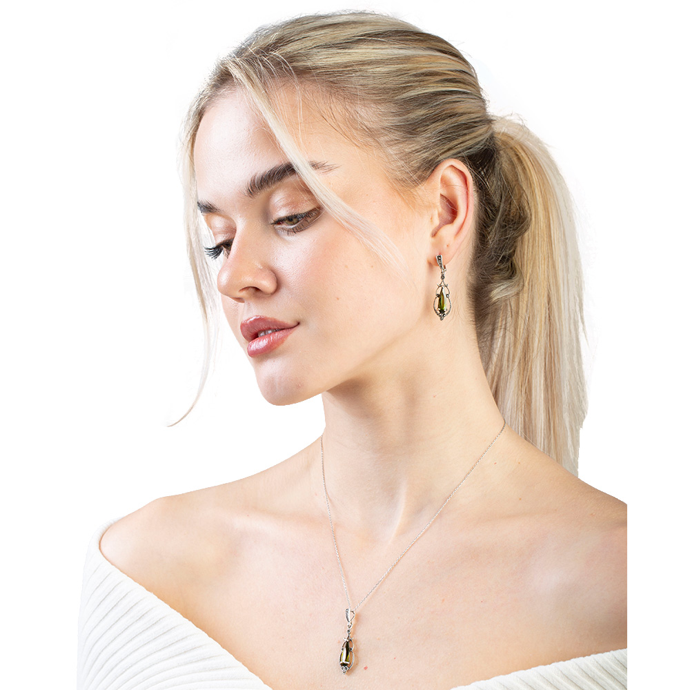 Faset Zultanit Taşlı Damla Tasarım 925 Ayar Gümüş Kadın Küpe - 2