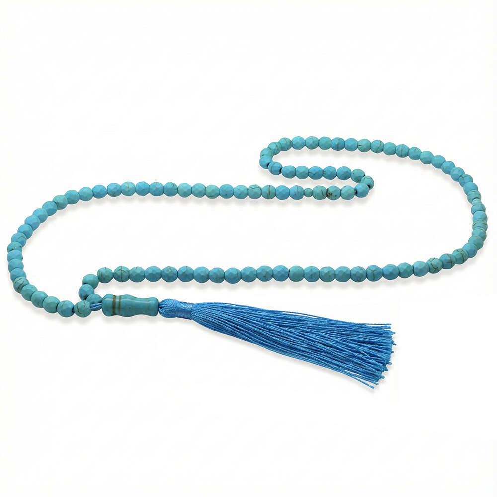 Fasetalı Firuze Doğaltaş Namaz Tesbihi - Osmanlı Saray Püsküllü - Turkuaz - Küre Kesim - 3