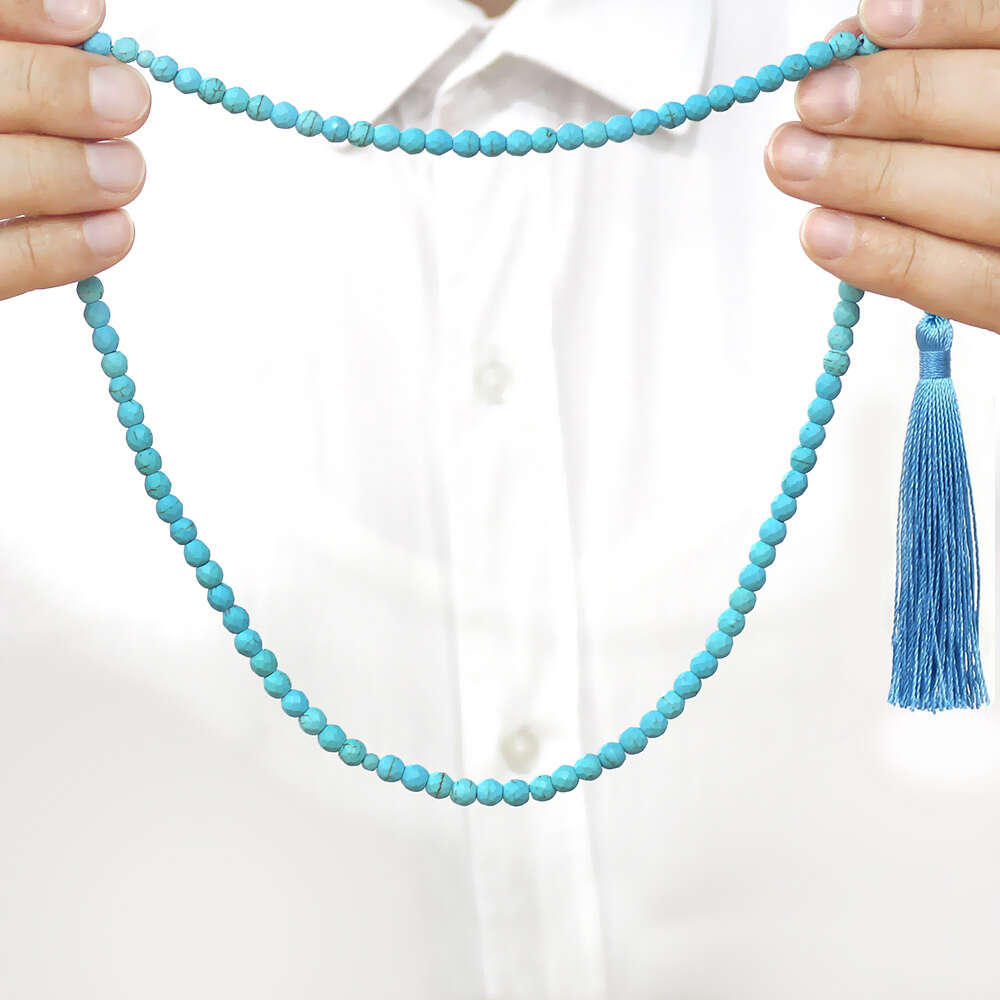 Fasetalı Firuze Doğaltaş Namaz Tesbihi - Osmanlı Saray Püsküllü - Turkuaz - Küre Kesim - 4