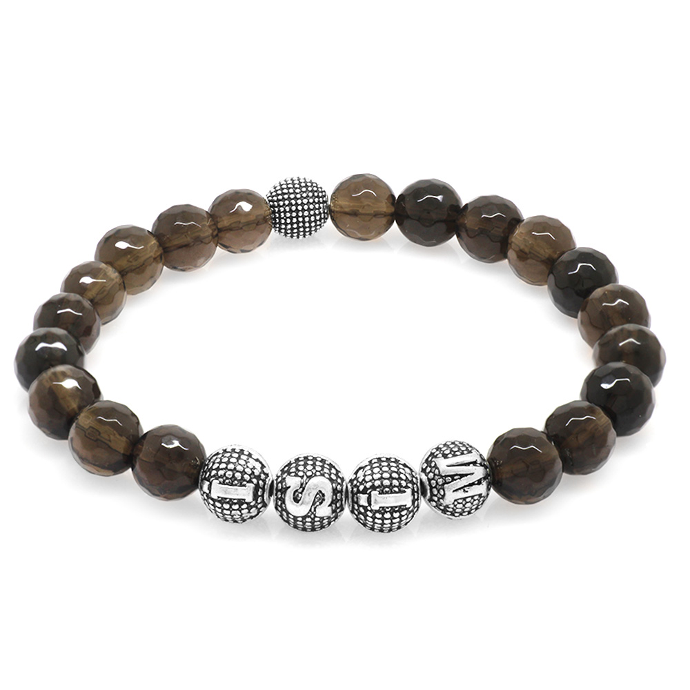 Kuvars Doğaltaş Bileklik - İsme Özel Yazılı - Metal Kombinli - Faset Küre Kesim - 3