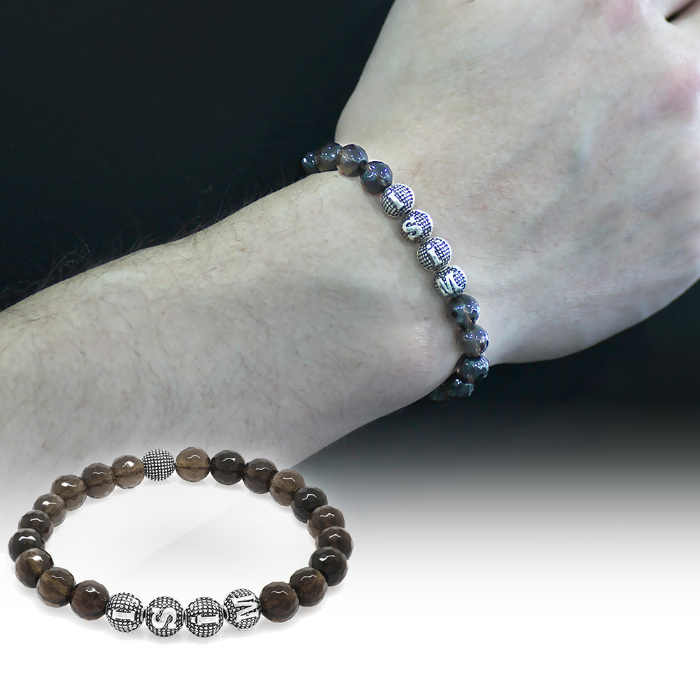 Kuvars Doğaltaş Bileklik - İsme Özel Yazılı - Metal Kombinli - Faset Küre Kesim - 1