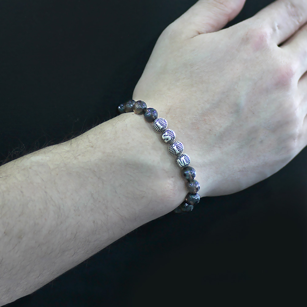 Kuvars Doğaltaş Bileklik - İsme Özel Yazılı - Metal Kombinli - Faset Küre Kesim - 2