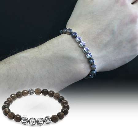 Kuvars Doğaltaş Bileklik - İsme Özel Yazılı - Metal Kombinli - Faset Küre Kesim - Tesbihane