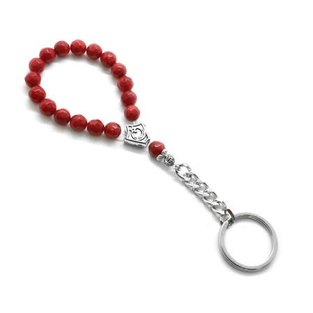 Fasetalı Mercan Doğaltaş Çelik Kombinli Tesbih Anahtarlık - Tesbihane