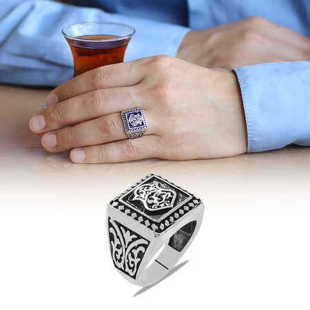 Fatma Ana Eli Temalı 925 Ayar Gümüş Erkek Yüzük - Tesbihane