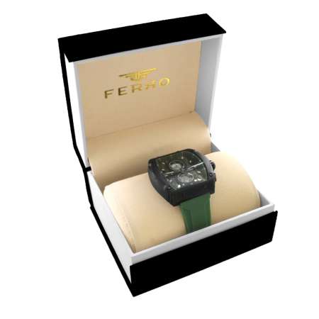 Ferro Asker Yeşili Silikon Kordunlu Erkek Kol Saati TH-FM31351DWT-ZF2 - Tesbihane