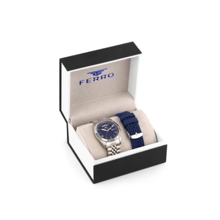 Ferro Çelik-Silikon Değiştirebilir Çift Kordunlu Erkek Kol Saati TH-F11130DA-A3 - Tesbihane