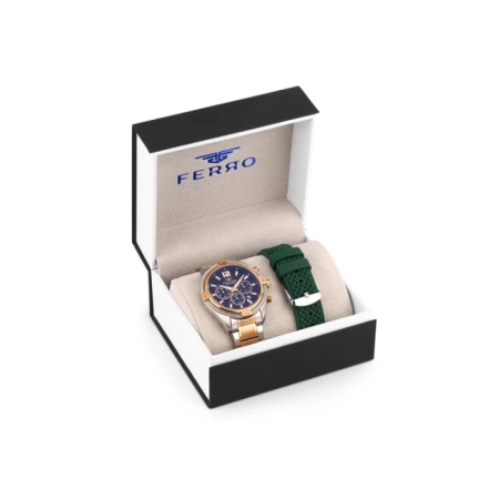 Ferro Çelik-Silikon Değiştirebilir Çift Kordunlu Erkek Kol Saati TH-FM31248DA-E3 - Tesbihane