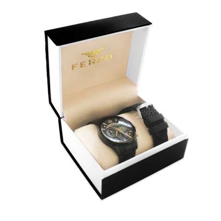 Ferro Çelik-Silikon Değiştirebilir Çift Kordunlu Erkek Kol Saati TH-FM31320AWT-G - Tesbihane