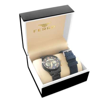 Ferro Çelik-Silikon Değiştirebilir Çift Kordunlu Erkek Kol Saati TH-FM31320AWT-V3 - Tesbihane