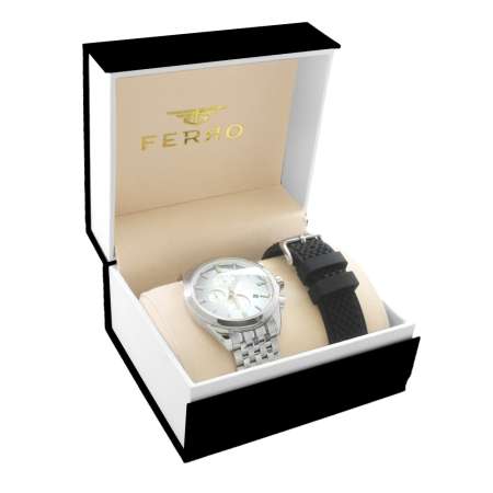 Ferro Çelik-Silikon Değiştirebilir Çift Kordunlu Erkek Kol Saati TH-FM31387AWT-A - Tesbihane