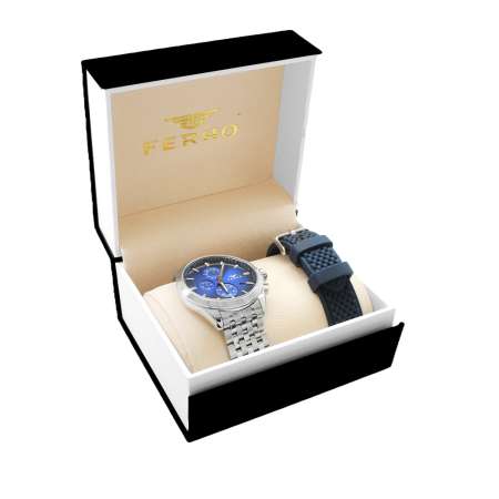 Ferro Çelik-Silikon Değiştirebilir Çift Kordunlu Erkek Kol Saati TH-FM31387AWT-A3 - Tesbihane