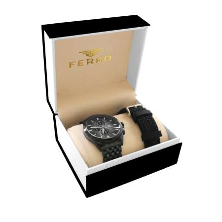 Ferro Çelik-Silikon Değiştirebilir Çift Kordunlu Erkek Kol Saati TH-FM31387AWT-G - Tesbihane