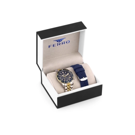 Ferro Çelik-Silikon Değiştirebilir Çift Kordunlu Erkek Kol Saati TH-FM31927DA-A3 - Tesbihane
