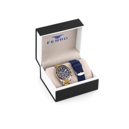 Ferro Çelik-Silikon Değiştirebilir Çift Kordunlu Erkek Kol Saati TH-FM31927DA-D3 - Tesbihane