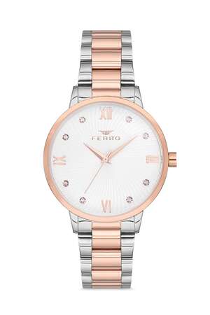 Ferro Rose ve Gümüş çelik Kordon Kadın Kol Saati F21122A-1163-E F21122A-1163-E - FERRO