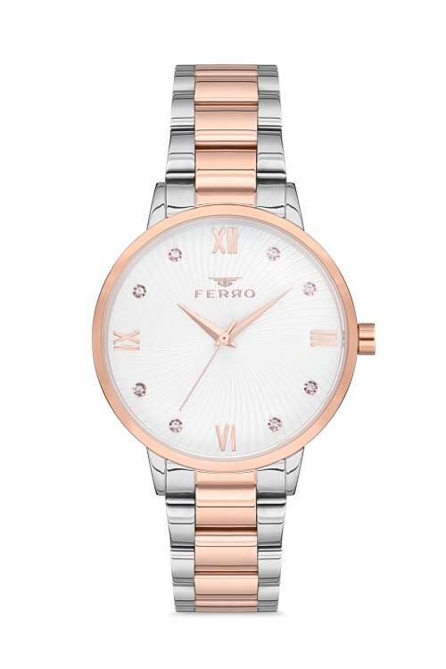 Ferro Rose ve Gümüş çelik Kordon Kadın Kol Saati F21122A-1163-E F21122A-1163-E - 1
