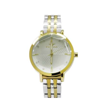Ferro Altın Gümüş Renk Çelik Kordonlu Kadın Kol Saati TH-FL21252A-D - Tesbihane