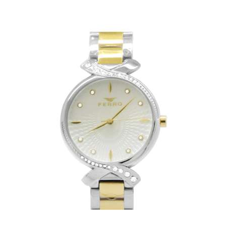 Ferro Altın Gümüş Renk Çelik Kordonlu Kadın Kol Saati TH-FL21254A-D - Tesbihane