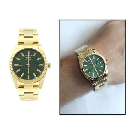 Ferro Altın Renk Çelik Kordonlu Erkek Kol Saati TH-F11211A-B6 - Tesbihane