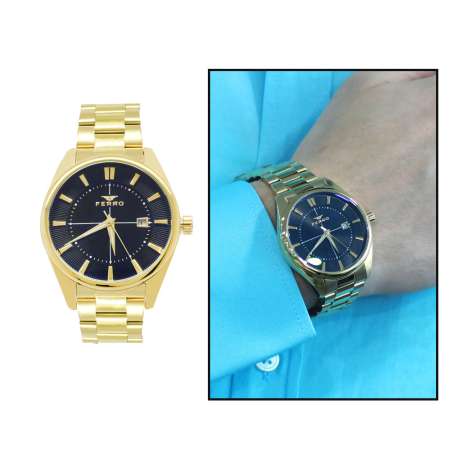 Ferro Altın Renk Çelik Kordonlu Erkek Kol Saati TH-F11239A-B2 - Tesbihane