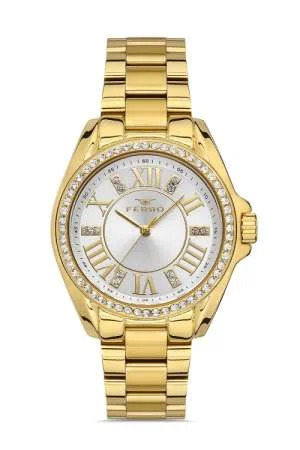 Ferro Altın Renk Çelik Kordonlu Kadın Kol Saati TH-F51336A-B - Tesbihane