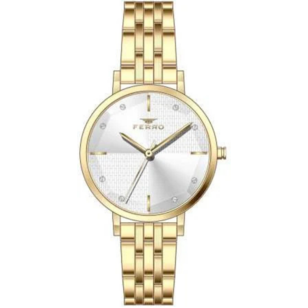 Ferro Altın Renk Çelik Kordonlu Kadın Kol Saati TH-FL21252A-B - Tesbihane