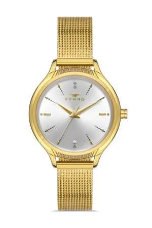Ferro Altın Renk Hasır Kordonlu Kadın Kol Saati TH-FL21260C-B - Tesbihane