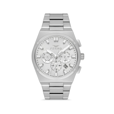 Ferro Gümüş Renk Çelik Kordon Erkek Kol Saati Fonksiyonlar Aktif 3 ATM Su Geçirmez FM43027A-A - Tesbihane