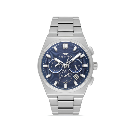 Ferro Gümüş Renk Çelik Kordon Erkek Kol Saati Fonksiyonlar Aktif 3 ATM Su Geçirmez FM43027A-A3 - Tesbihane