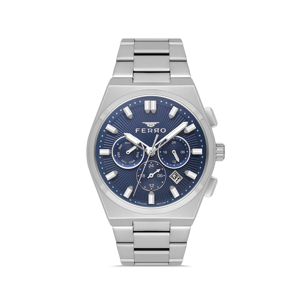 Ferro Gümüş Renk Çelik Kordon Erkek Kol Saati Fonksiyonlar Aktif 3 ATM Su Geçirmez FM43027A-A3 - 1