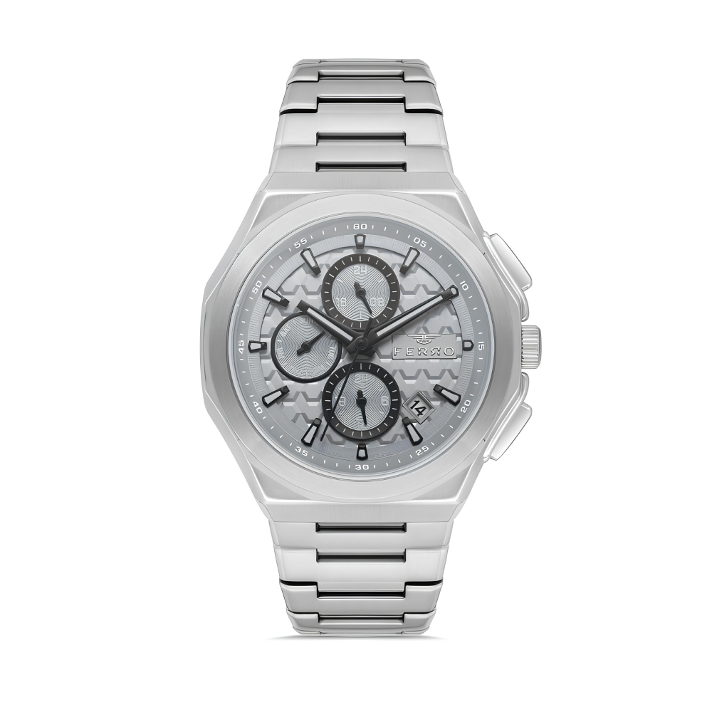 Ferro Gümüş Renk Çelik Kordon Erkek Kol Saati Fonksiyonlar Aktif 3 ATM Su Geçirmez TH-FM43024A-A4 - 1