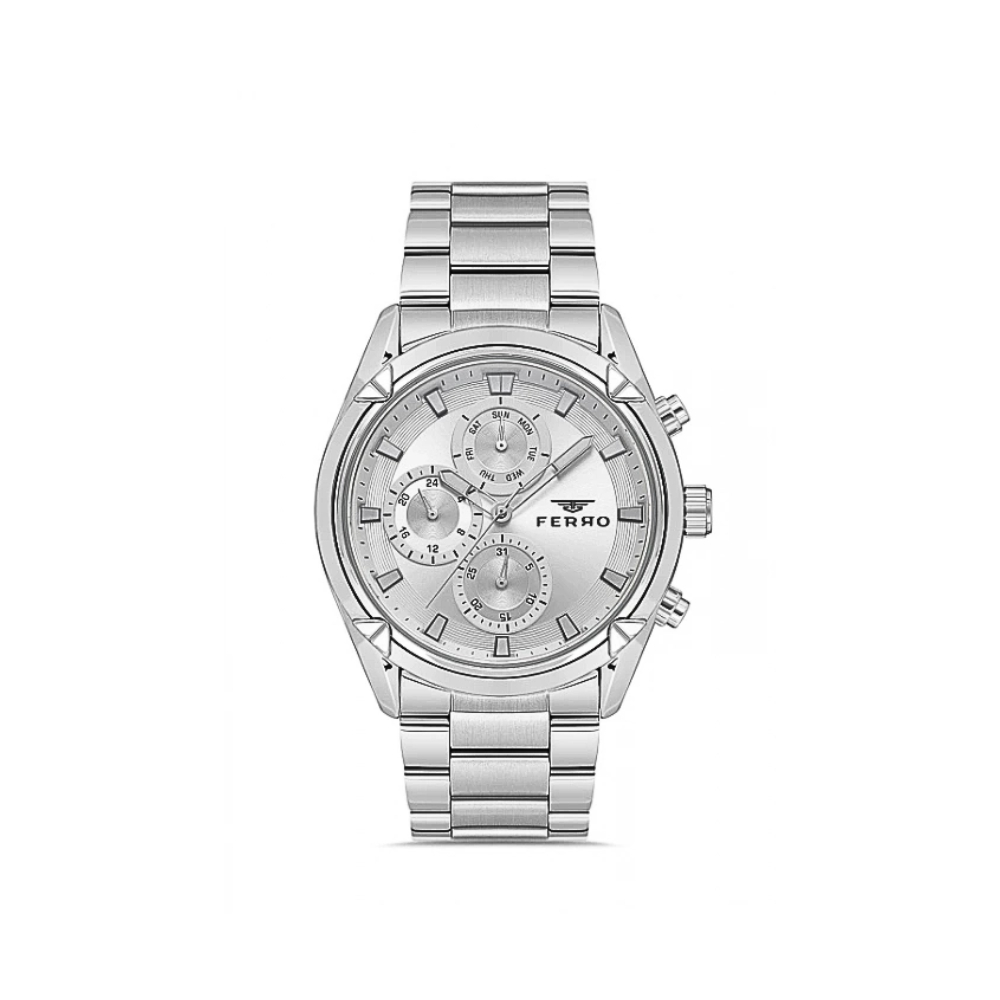 Ferro Gümüş Renk Çelik Kordon Erkek Kol Saati Fonksiyonları Aktif 3 ATM Su Geçirmez - 1