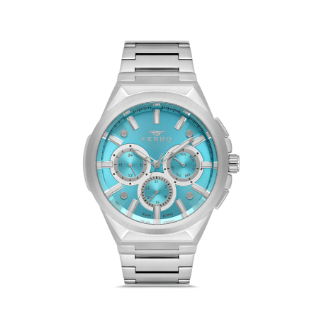 Ferro Gümüş Renk Çelik Kordon Erkek Kol Saati Fonksiyonları Aktif 3 ATM Su Geçirmez TH-FM11505A-A15 - Tesbihane