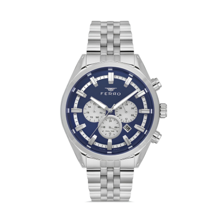 Ferro Gümüş Renk Çelik Kordon Erkek Kol Saati Fonksiyonları Aktif 3 ATM Su Geçirmez TH-FM11507A-A3 - Tesbihane