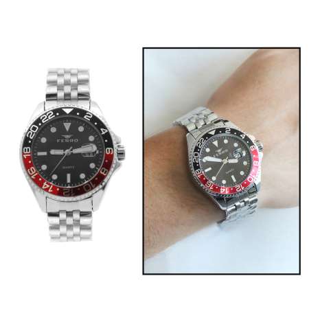 Ferro Gümüş Renk Çelik Kordonlu Erkek Kol Saati TH-F11196A-A8 - Tesbihane