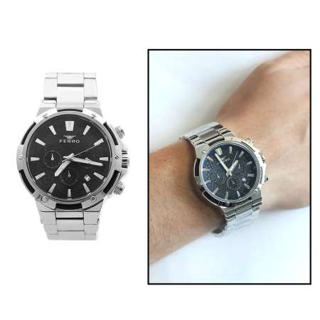 Ferro Gümüş Renk Çelik Kordonlu Erkek Kol Saati TH-FM31168A-J2 - Tesbihane