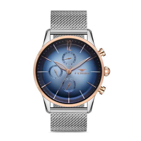 Ferro Gümüş Renk Hasır Kordon Erkek Kol Saati Fonksiyonları Aktif 3 ATM Su Geçirmez TH-FM11039C-E3 - Tesbihane