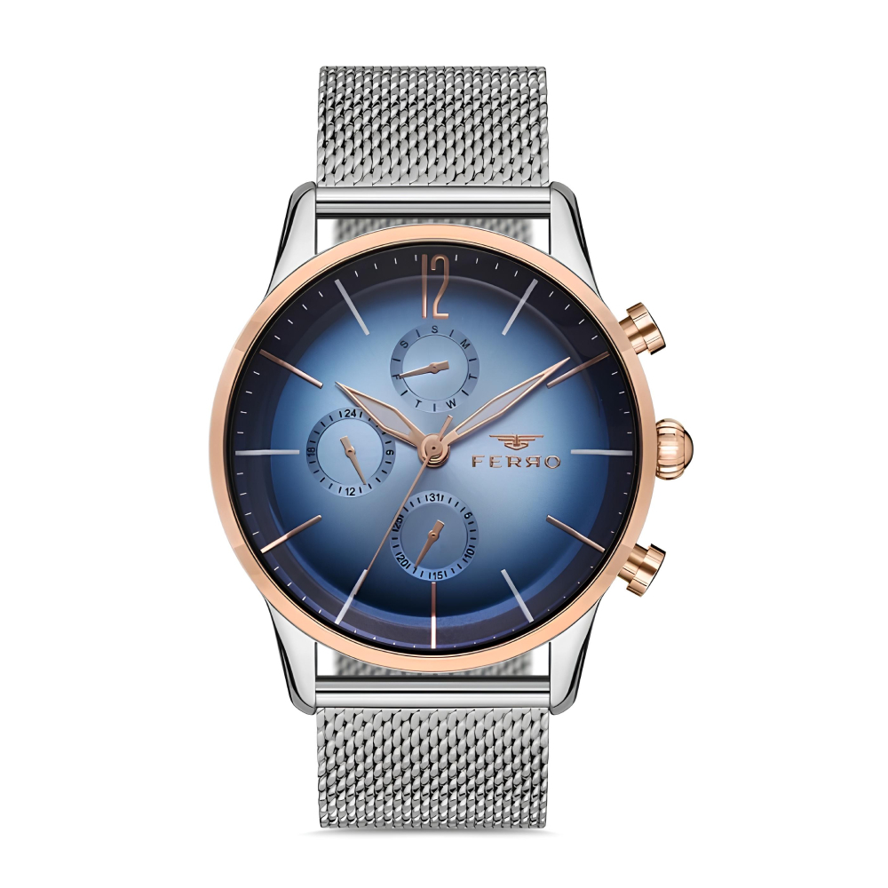 Ferro Gümüş Renk Hasır Kordon Erkek Kol Saati Fonksiyonları Aktif 3 ATM Su Geçirmez TH-FM11039C-E3 - 1