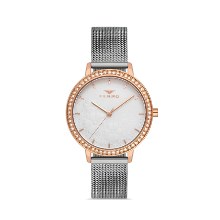 Ferro Gümüş Renk Hasır Kordon Kadın Kol Saati 3 ATM Su Geçirmez TH-FL21242C-E - Tesbihane