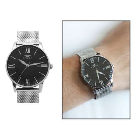 Ferro Gümüş Renk Hasır Kordonlu Erkek Kol Saati TH-F11182C-A2 - Tesbihane