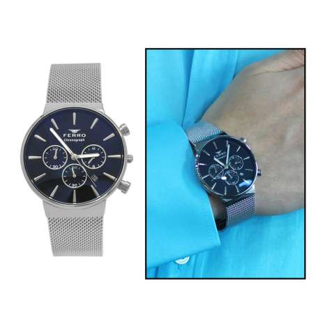 Ferro Gümüş Renk Hasır Kordonlu Erkek Kol Saati TH-FM1697C-A2 - Tesbihane