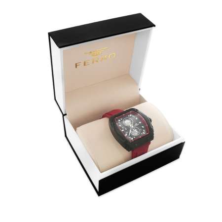 Ferro Kırmızı Renk Silikon Kordunlu Erkek Kol Saati TH-FM31351DWT-ZK - Tesbihane