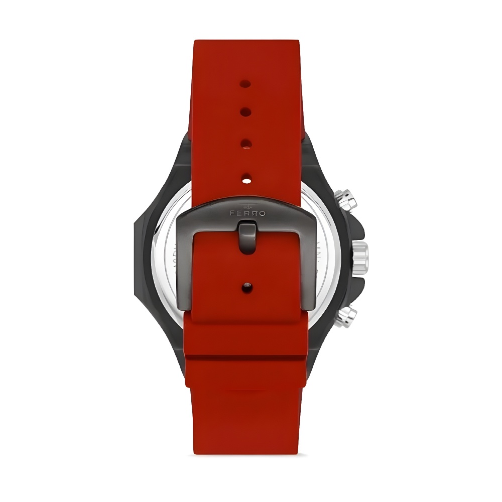 Ferro Kırmızı Silikon Kordon Erkek Kol Saati Fonksiyonları Aktif 3 ATM Su Geçirmez TH-FM31348DWT-ZK - 2